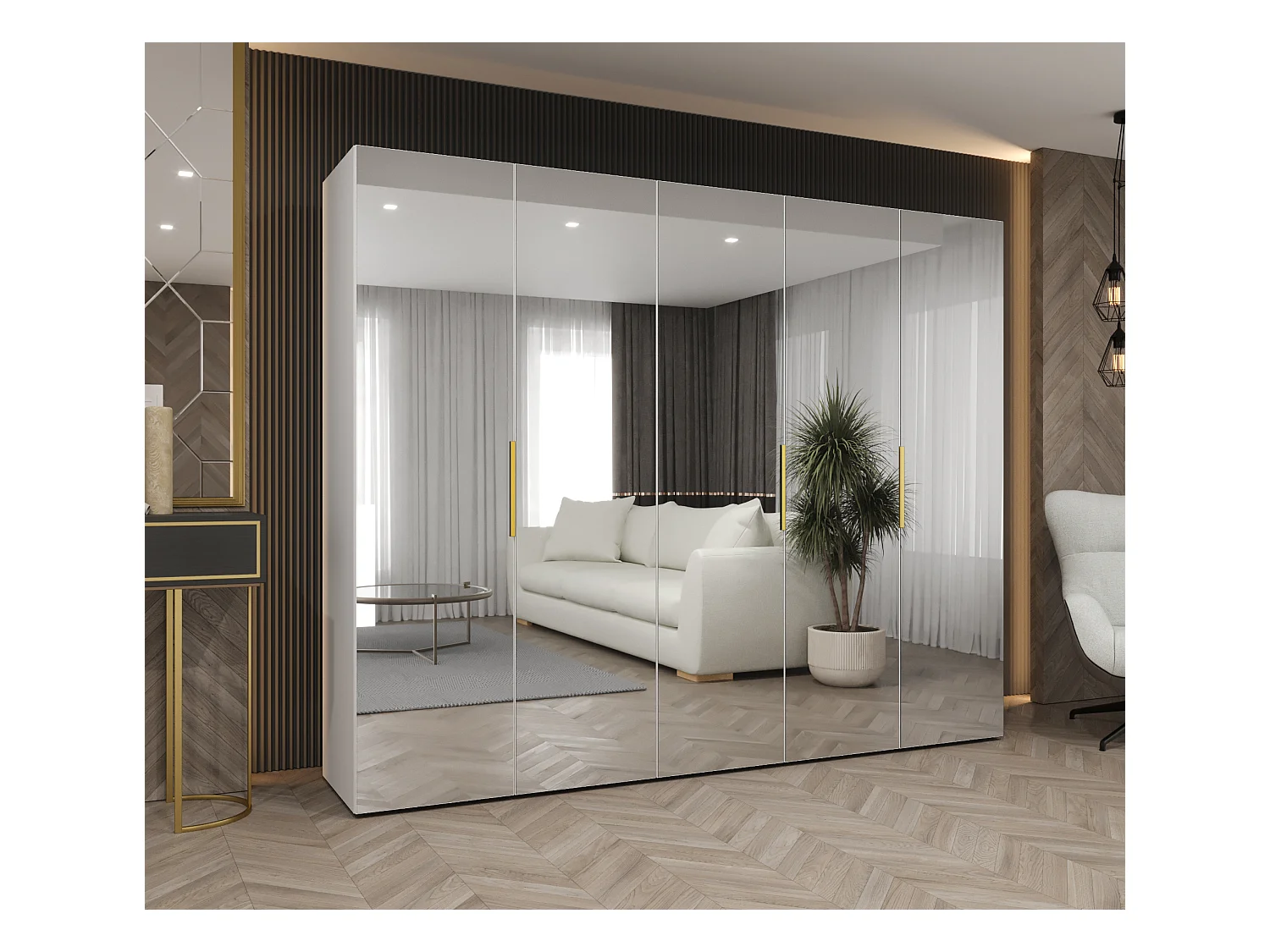 Drehtürenschrank Marbella 3 202/250/52 5-türig (Weiß|Gold)