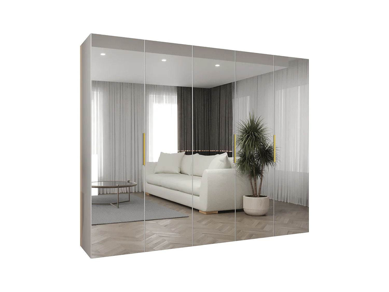 Armoire à portes battantes Marbella 3 202/250/52 5 portes (blanc/doré)
