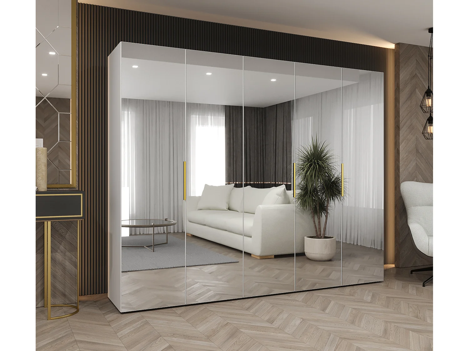 Armoire à portes battantes Marbella 3 202/250/52 5 portes (blanc/doré)