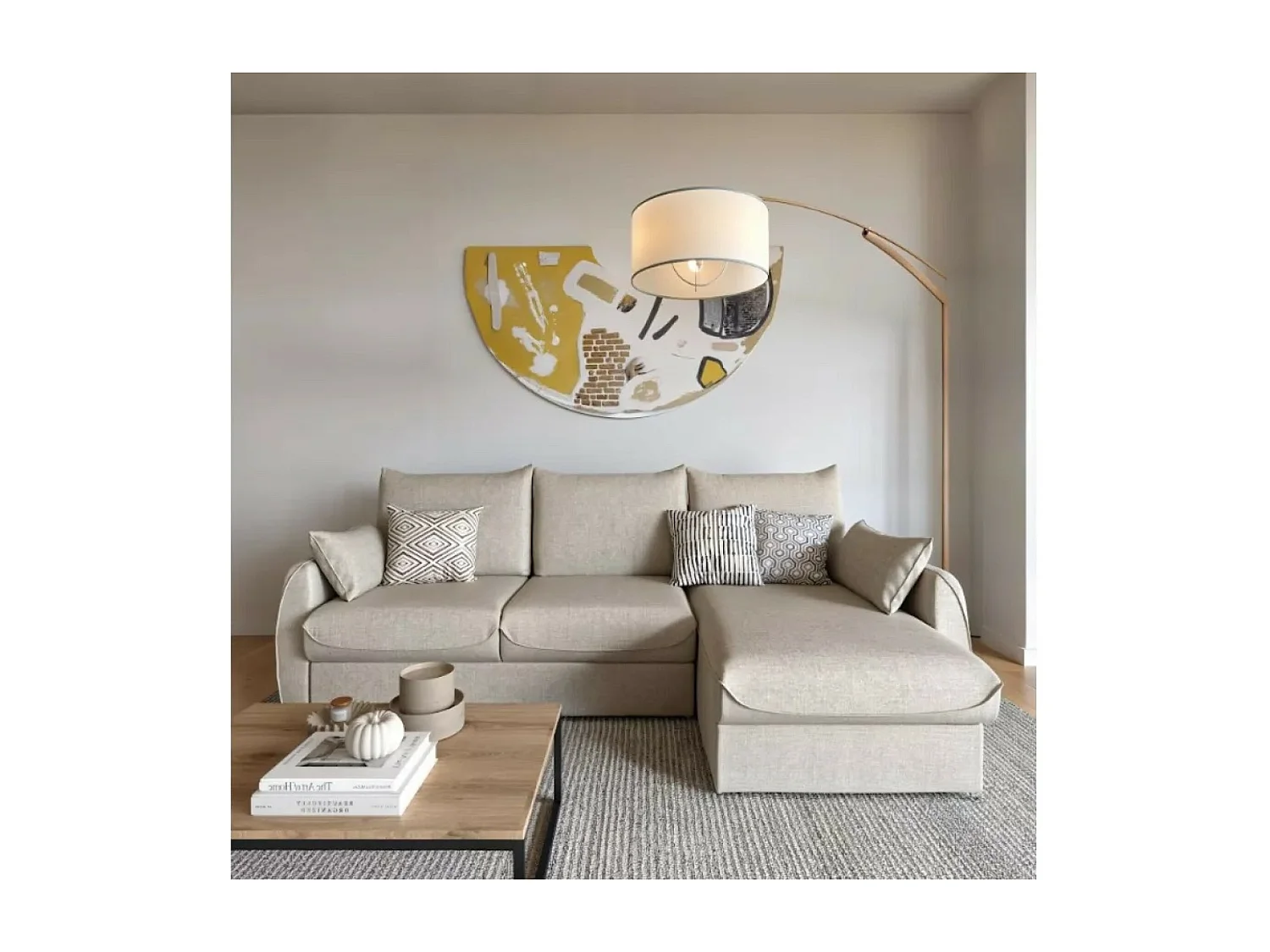 Canapé d'angle Naomi R/revêtement tissu/Beige