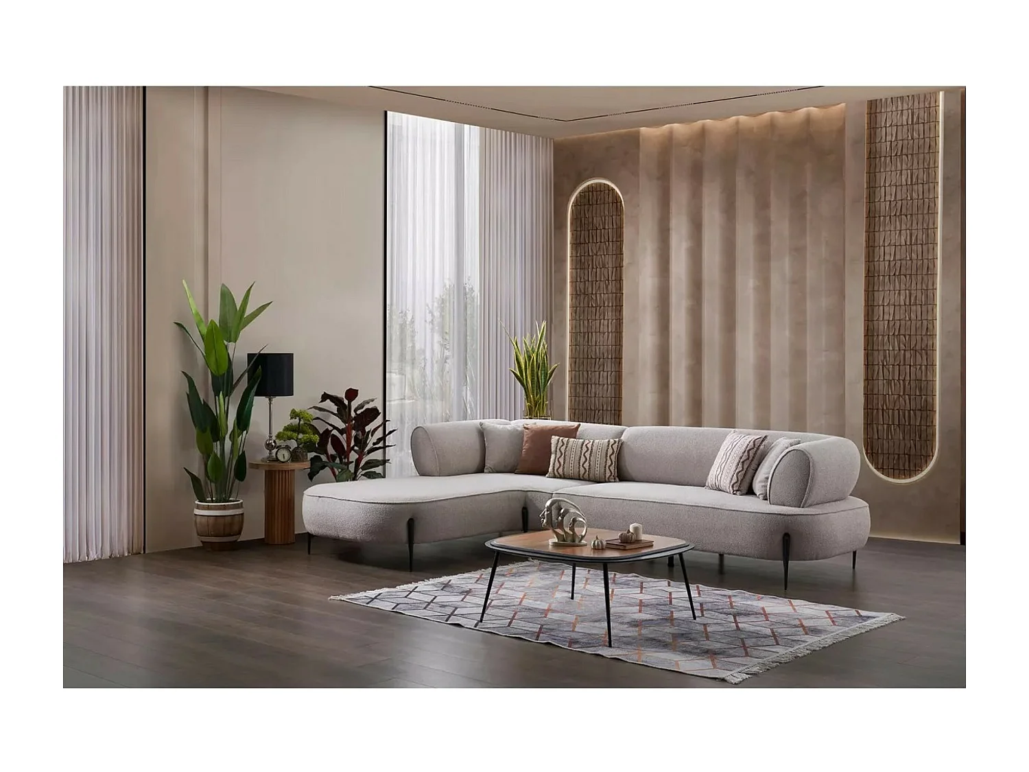 Divano d'angolo Pirlo L/rivestimento in tessut/Grigio