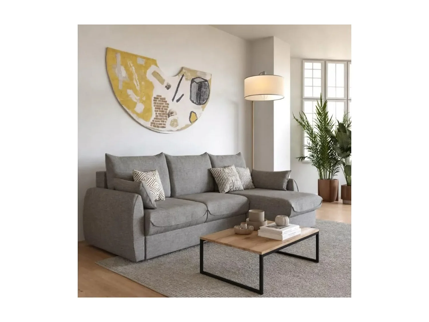 Canapé d'angle Naomi R/revêtement tissu/Gris