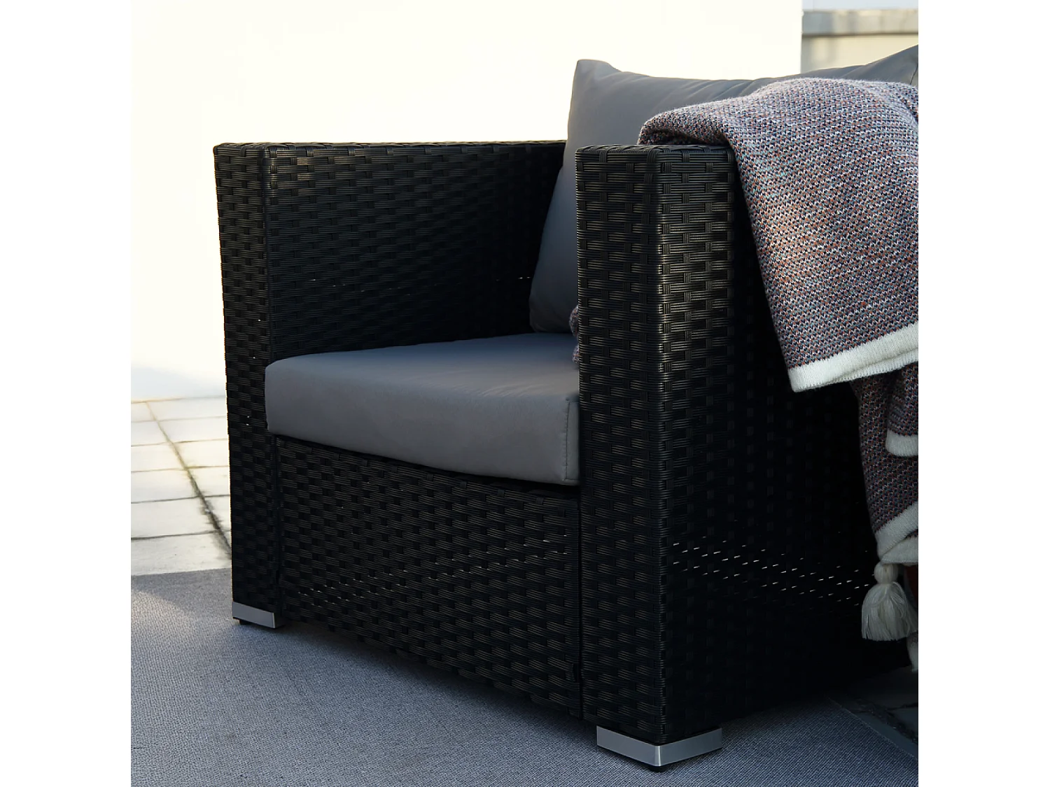 Salon de jardin modulable 13-14 places en résine tressée noir et gris STALLA