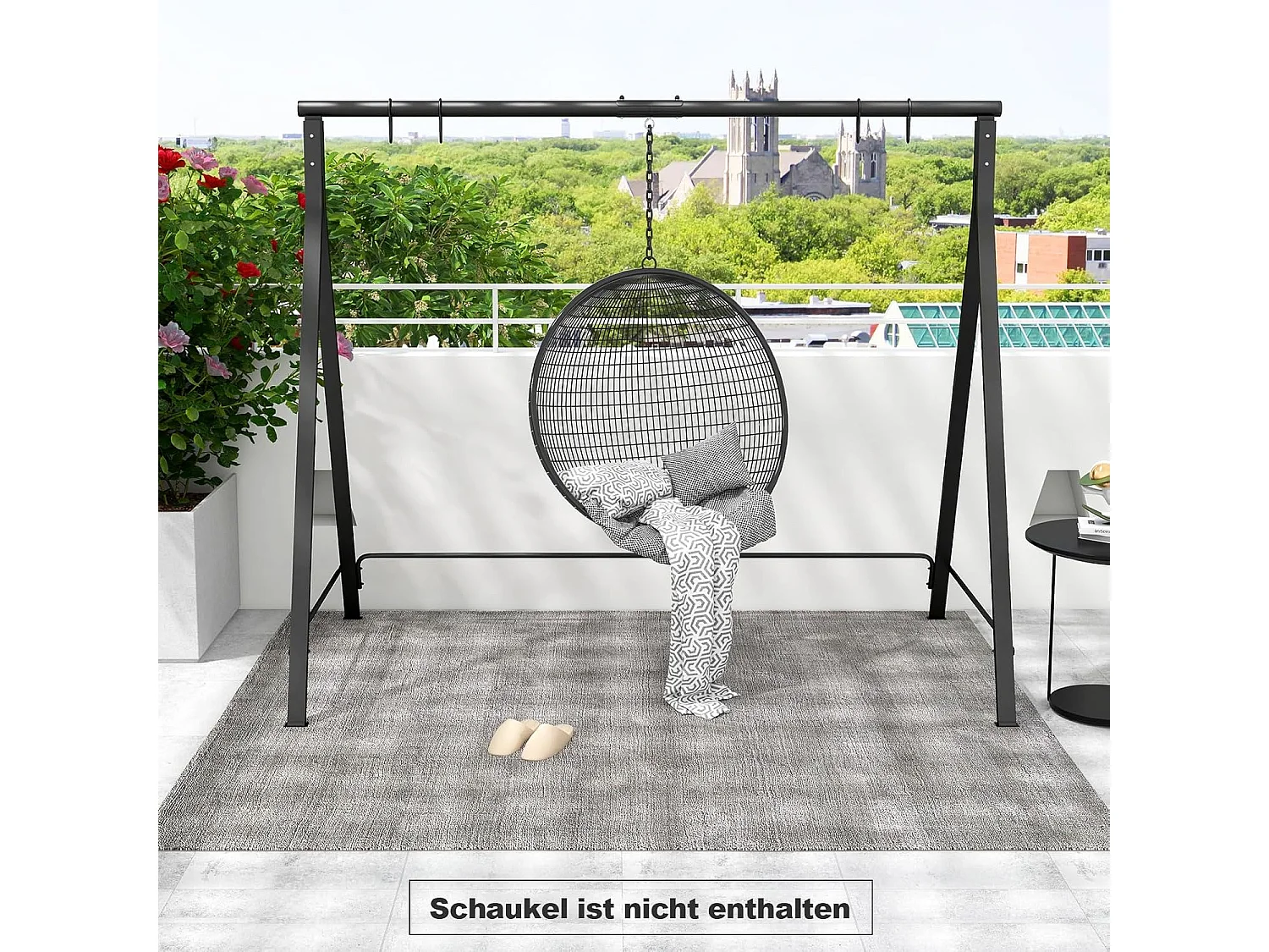 Schommelframe met 5 ophangringen, frame voor hangbank/schommelbank/nestschommel/hangstoel, schommelframe van metaal, voor tuin, veranda, zwartZB33533