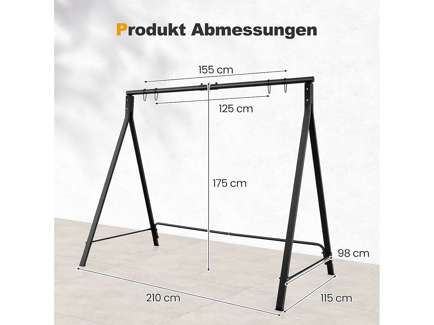 Schommelframe met 5 ophangringen, frame voor hangbank/schommelbank/nestschommel/hangstoel, schommelframe van metaal, voor tuin, veranda, zwartZB33533