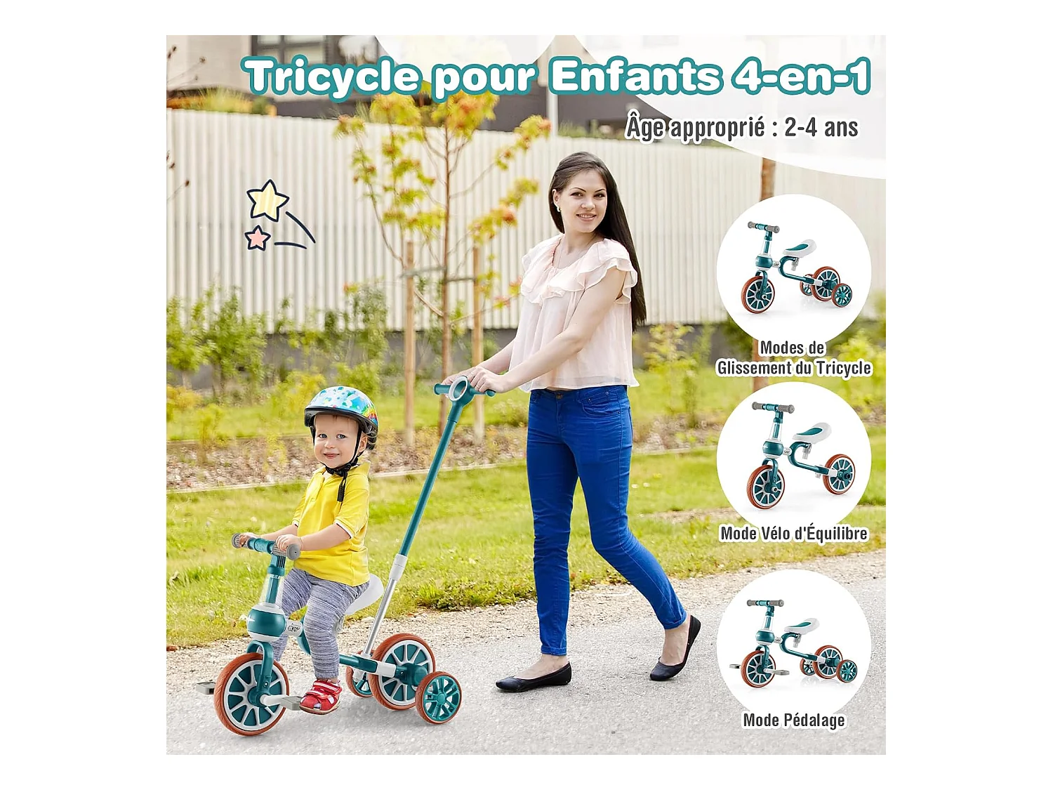 5 en 1 Tricycle Bébé Evolutif avec Putter Parentale, Draisienne Vélo Bébé avec Siège Réglable, Guidon Réversible, Vélo d’équilibre pour Tout-Petits de 2 à 4 Ans