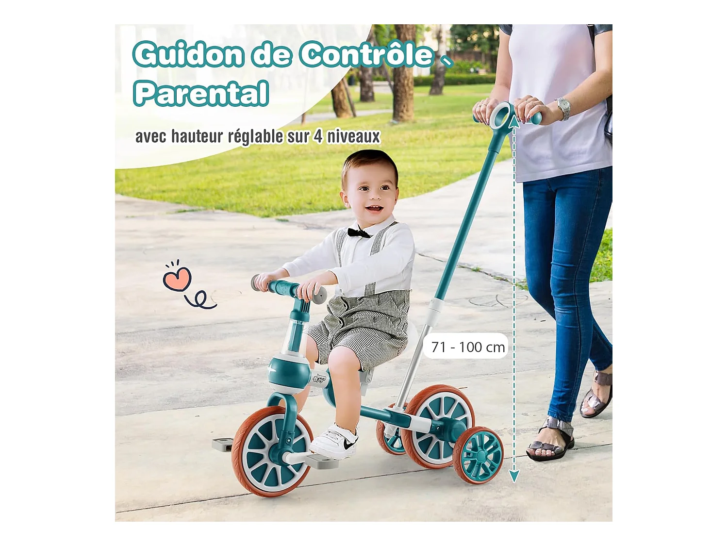 5 en 1 Tricycle Bébé Evolutif avec Putter Parentale, Draisienne Vélo Bébé avec Siège Réglable, Guidon Réversible, Vélo d’équilibre pour Tout-Petits de 2 à 4 Ans