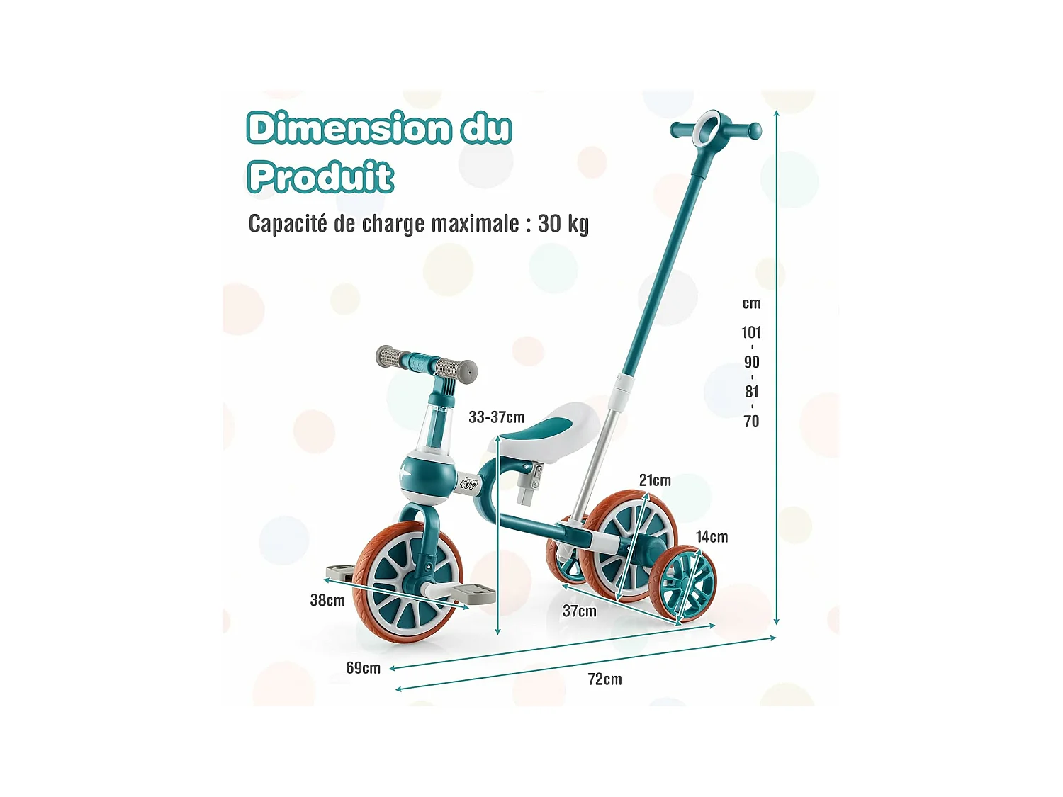 5 en 1 Tricycle Bébé Evolutif avec Putter Parentale, Draisienne Vélo Bébé avec Siège Réglable, Guidon Réversible, Vélo d’équilibre pour Tout-Petits de 2 à 4 Ans