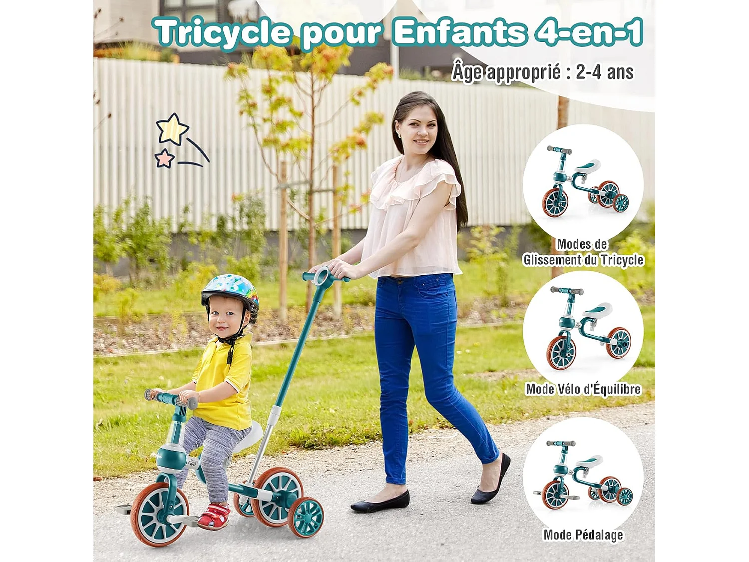 5 en 1 Tricycle Bébé Evolutif avec Putter Parentale, Draisienne Vélo Bébé avec Siège Réglable, Guidon Réversible, Vélo d’équilibre pour Tout-Petits de 2 à 4 Ans