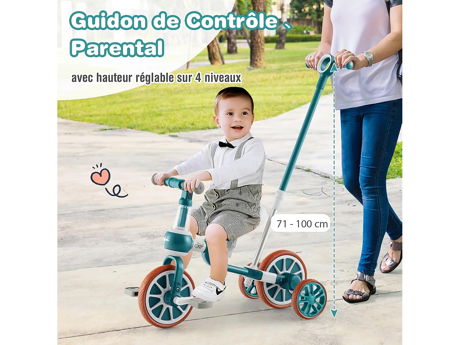 5 en 1 Tricycle Bébé Evolutif avec Putter Parentale, Draisienne Vélo Bébé avec Siège Réglable, Guidon Réversible, Vélo d’équilibre pour Tout-Petits de 2 à 4 Ans