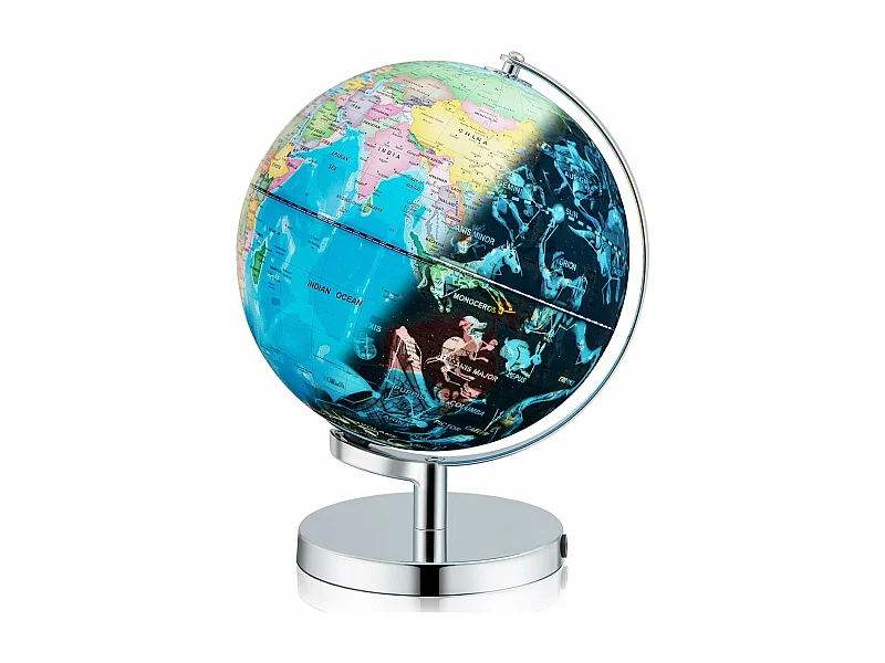 23 cm lichtgevende wereldbol,leerlingglobe met metalen sokkel en licht, incl. Engelse geografische kaart & sterrenbeeldkaart, pedagogisch leermateriaal voor thuis