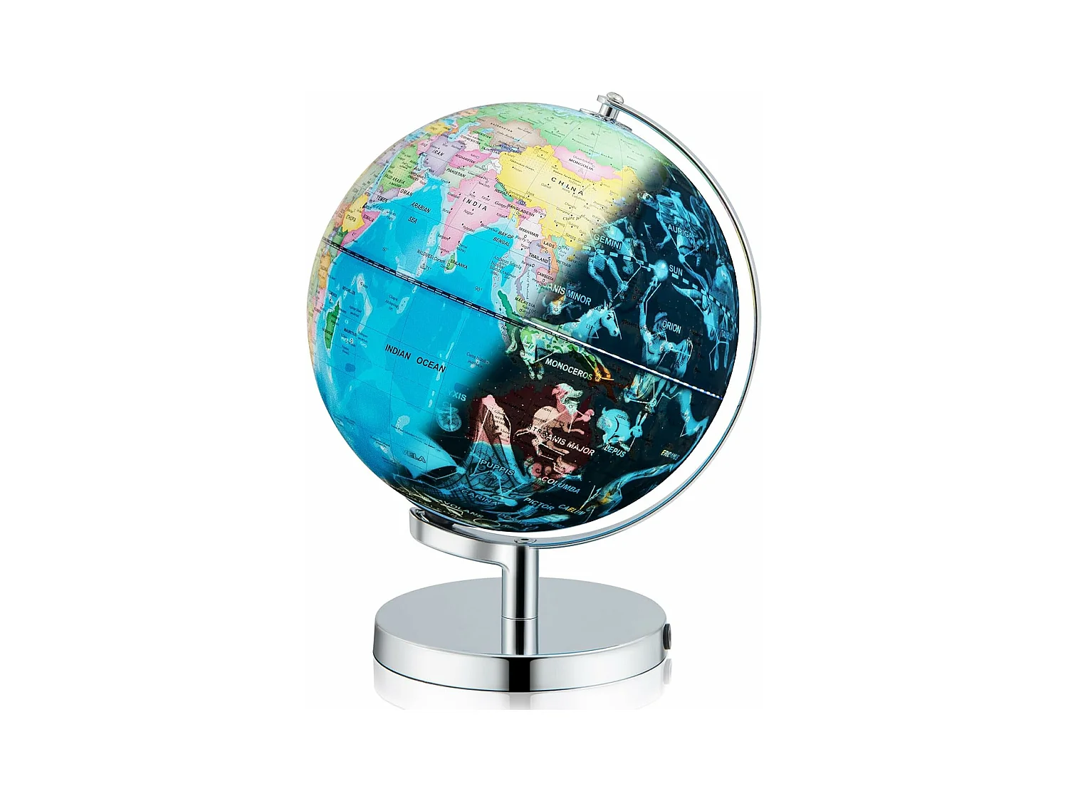 23 cm lichtgevende wereldbol,leerlingglobe met metalen sokkel en licht, incl. Engelse geografische kaart & sterrenbeeldkaart, pedagogisch leermateriaal voor thuis