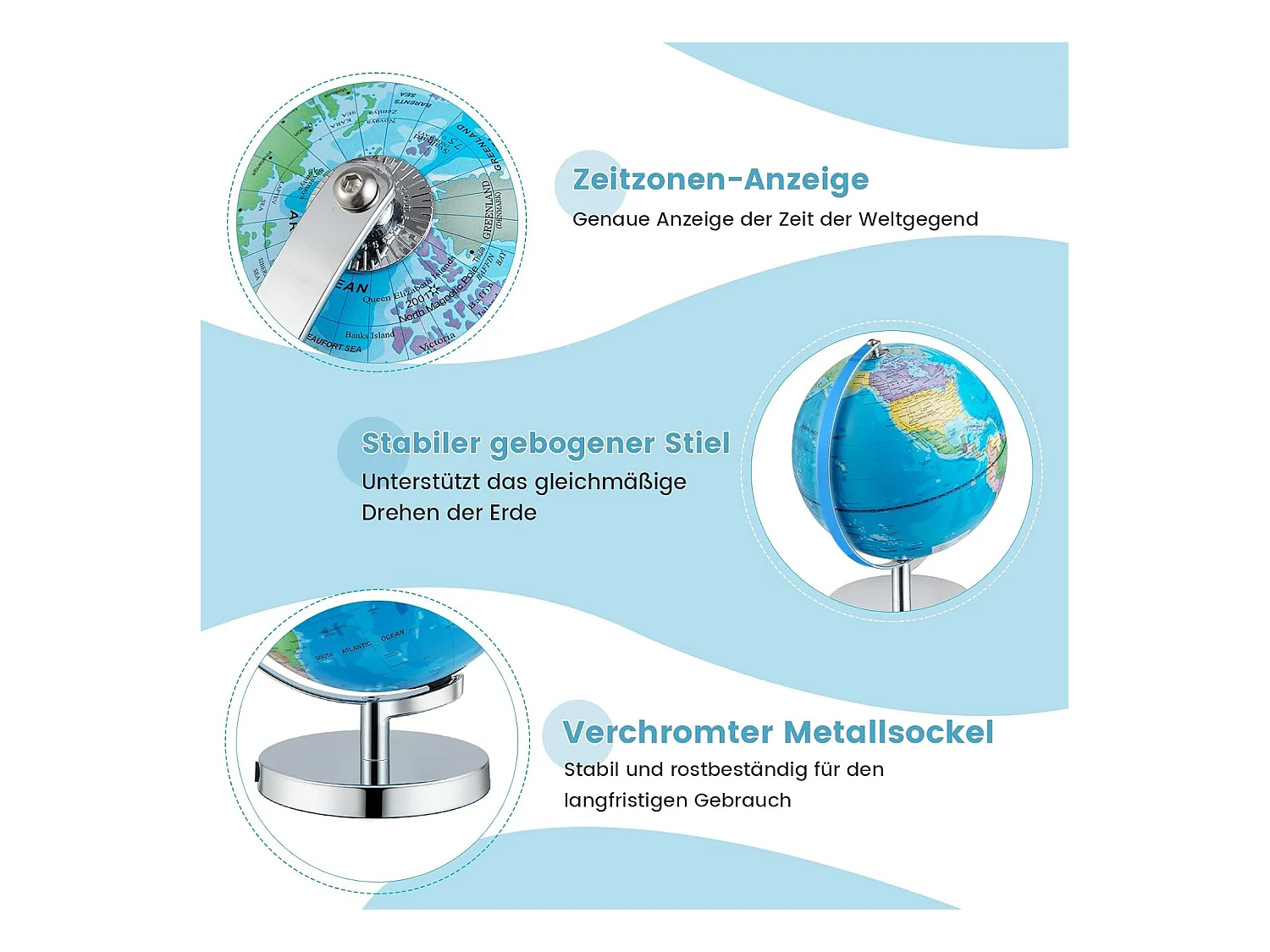 23 cm lichtgevende wereldbol,leerlingglobe met metalen sokkel en licht, incl. Engelse geografische kaart & sterrenbeeldkaart, pedagogisch leermateriaal voor thuis