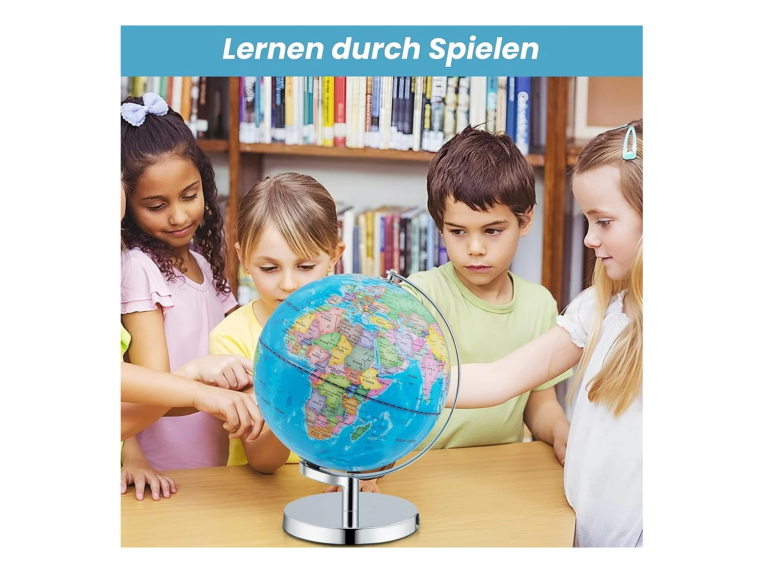 23 cm lichtgevende wereldbol,leerlingglobe met metalen sokkel en licht, incl. Engelse geografische kaart & sterrenbeeldkaart, pedagogisch leermateriaal voor thuis