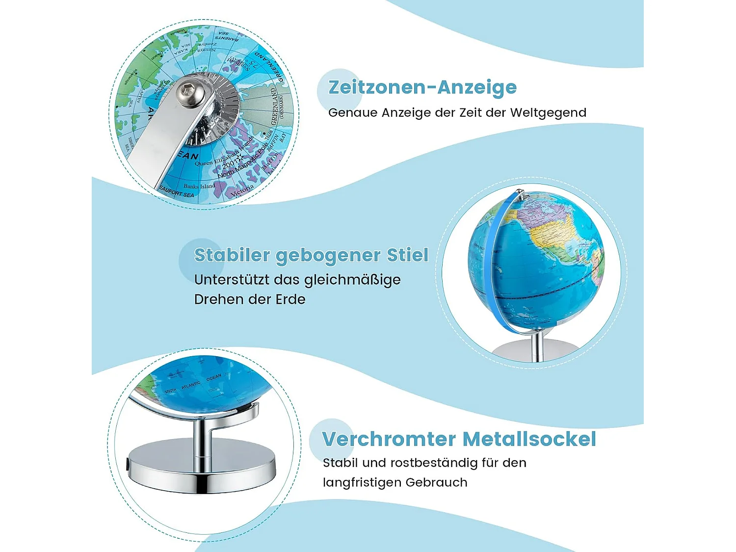 23 cm lichtgevende wereldbol,leerlingglobe met metalen sokkel en licht, incl. Engelse geografische kaart & sterrenbeeldkaart, pedagogisch leermateriaal voor thuis