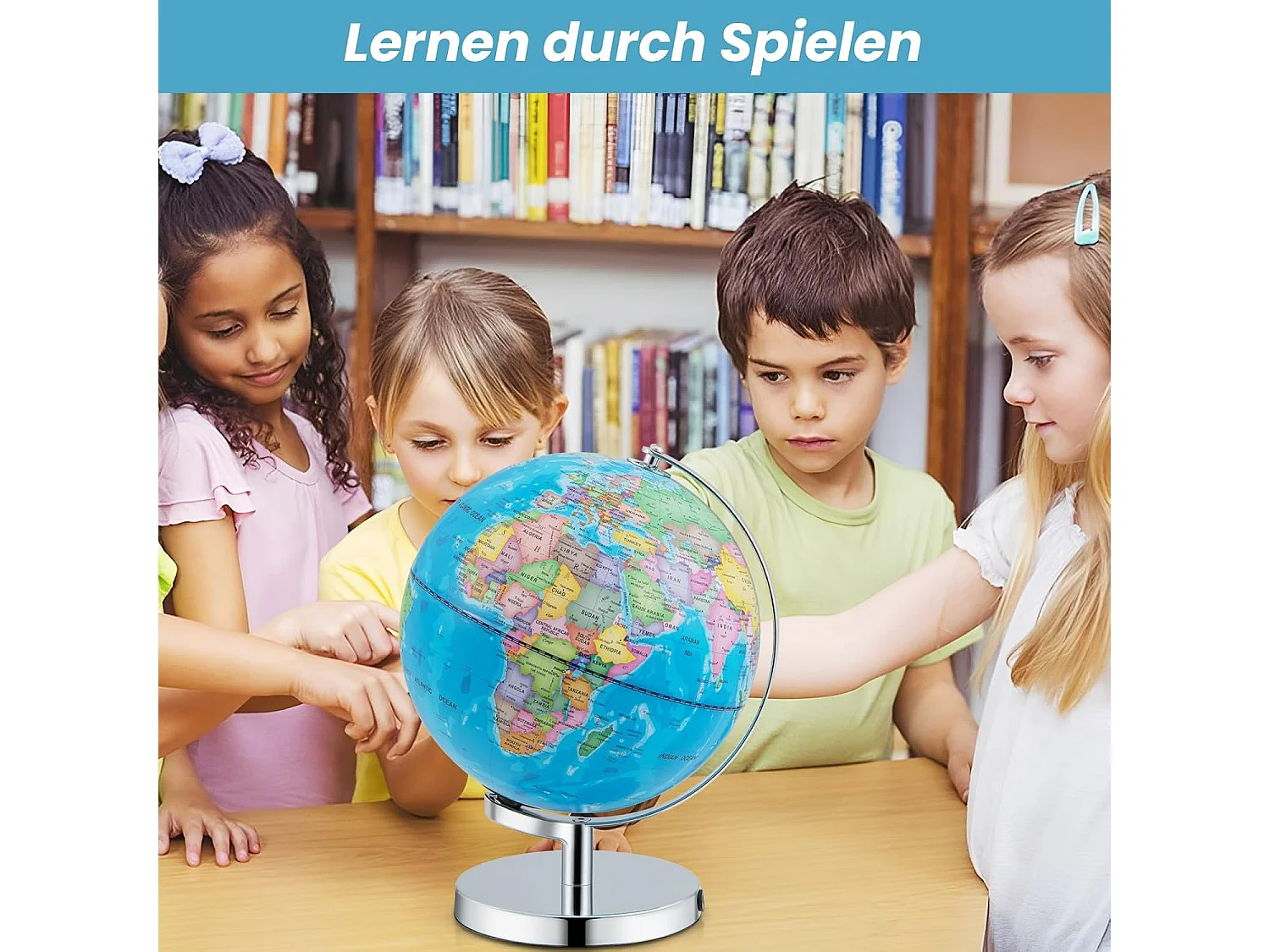 23 cm lichtgevende wereldbol,leerlingglobe met metalen sokkel en licht, incl. Engelse geografische kaart & sterrenbeeldkaart, pedagogisch leermateriaal voor thuis