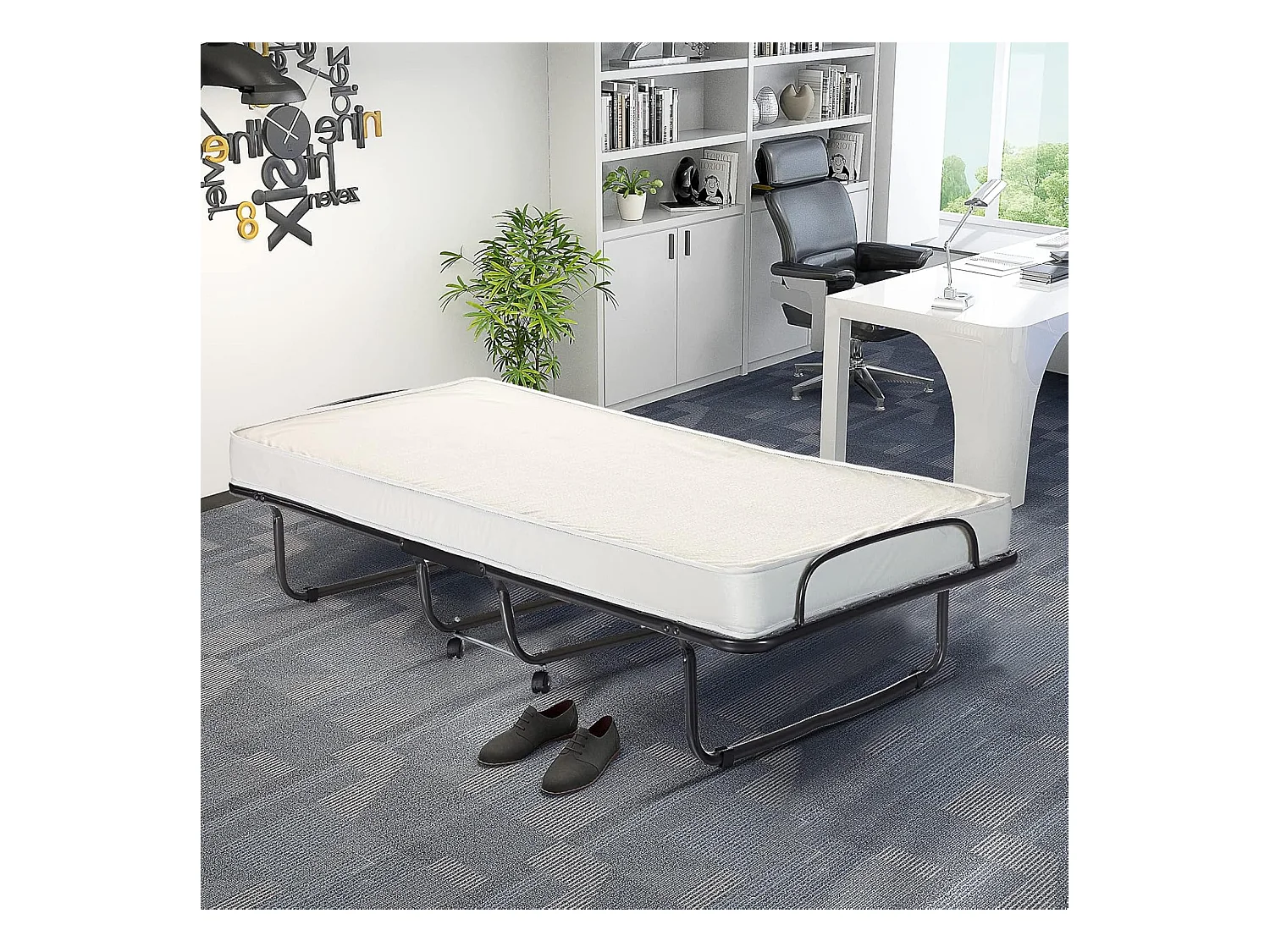 80 x 190 cm logeerbed, met 10 cm dik traagschuim, inklapbaar eenpersoonsbed, metalen bed tot 120 kg, vouwbed op wielen, vouwbed