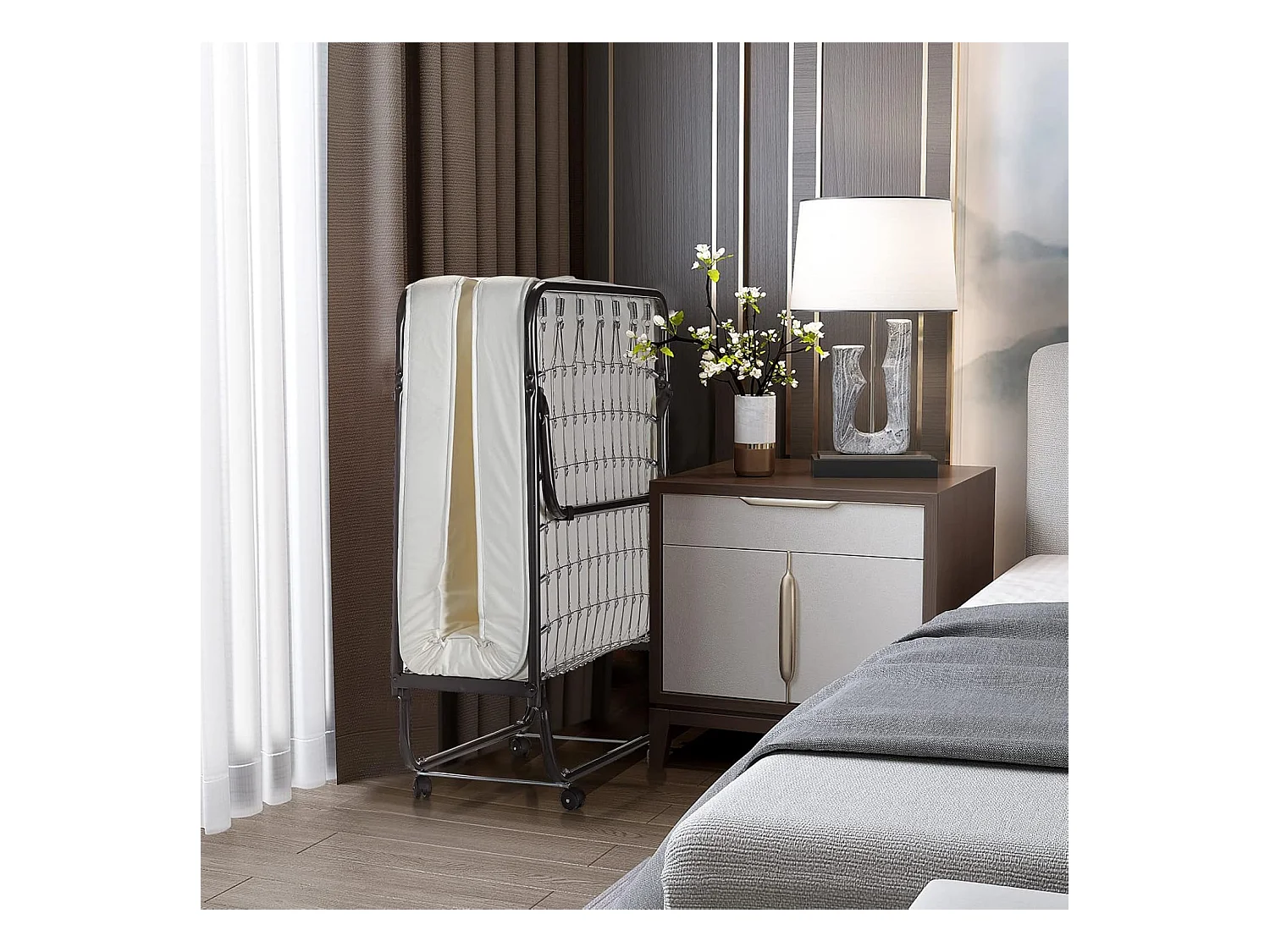 80 x 190 cm logeerbed, met 10 cm dik traagschuim, inklapbaar eenpersoonsbed, metalen bed tot 120 kg, vouwbed op wielen, vouwbed