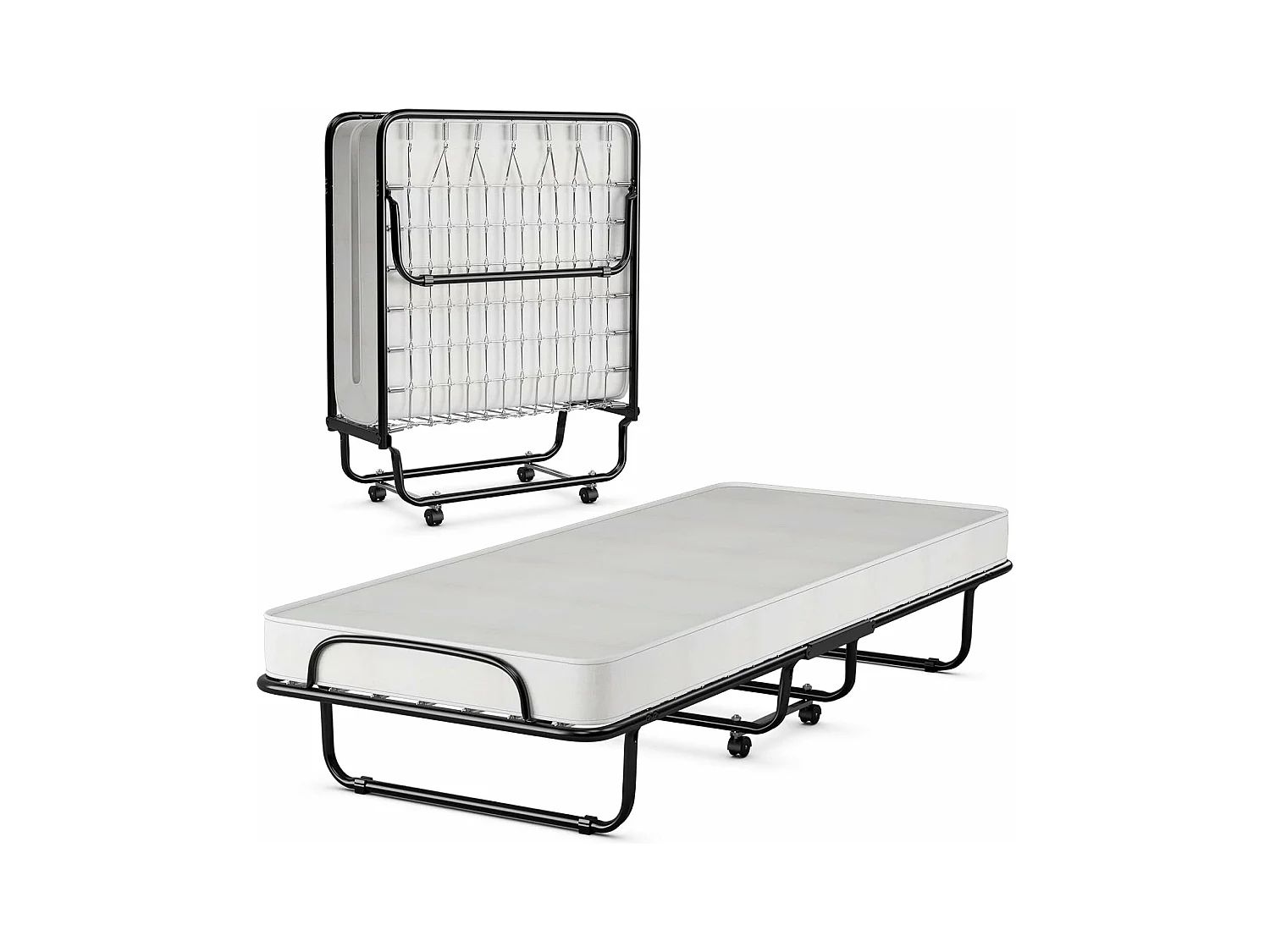 80 x 190 cm logeerbed, met 10 cm dik traagschuim, inklapbaar eenpersoonsbed, metalen bed tot 120 kg, vouwbed op wielen, vouwbed