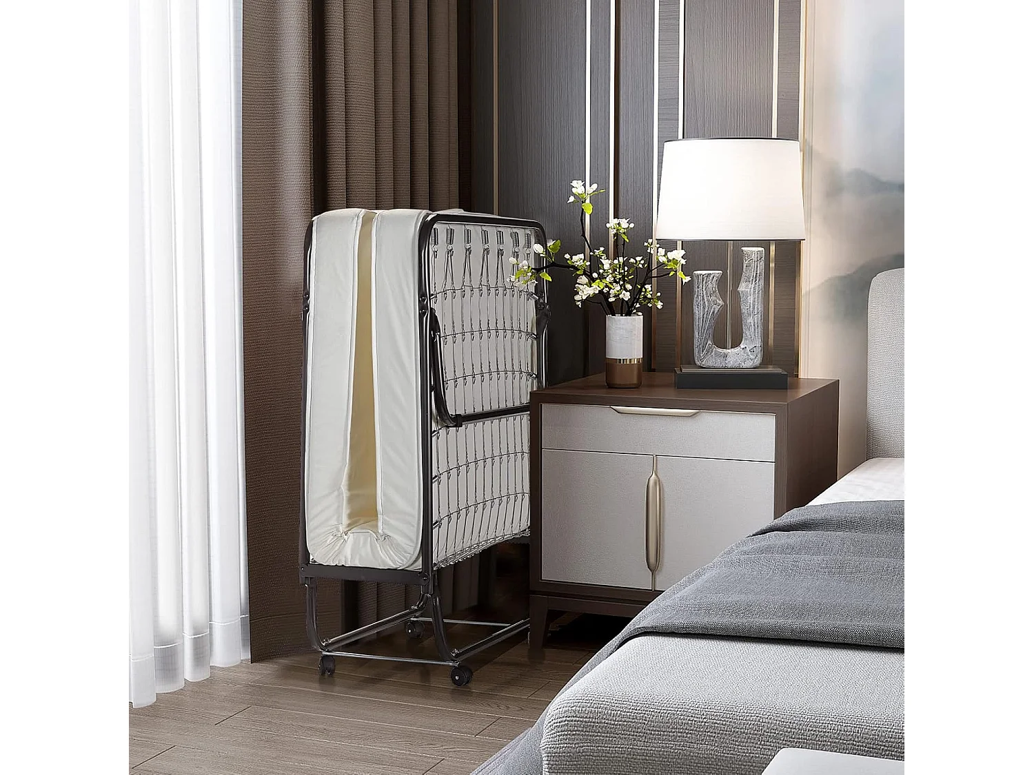 80 x 190 cm logeerbed, met 10 cm dik traagschuim, inklapbaar eenpersoonsbed, metalen bed tot 120 kg, vouwbed op wielen, vouwbed