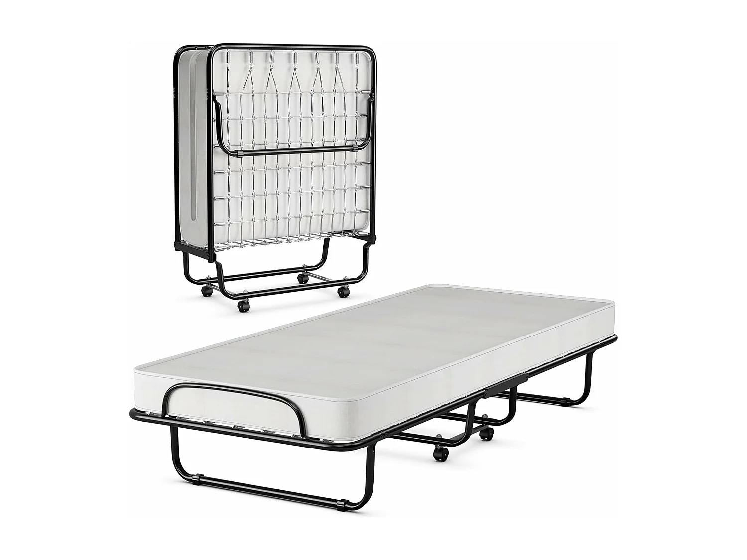 80 x 190 cm logeerbed, met 10 cm dik traagschuim, inklapbaar eenpersoonsbed, metalen bed tot 120 kg, vouwbed op wielen, vouwbed