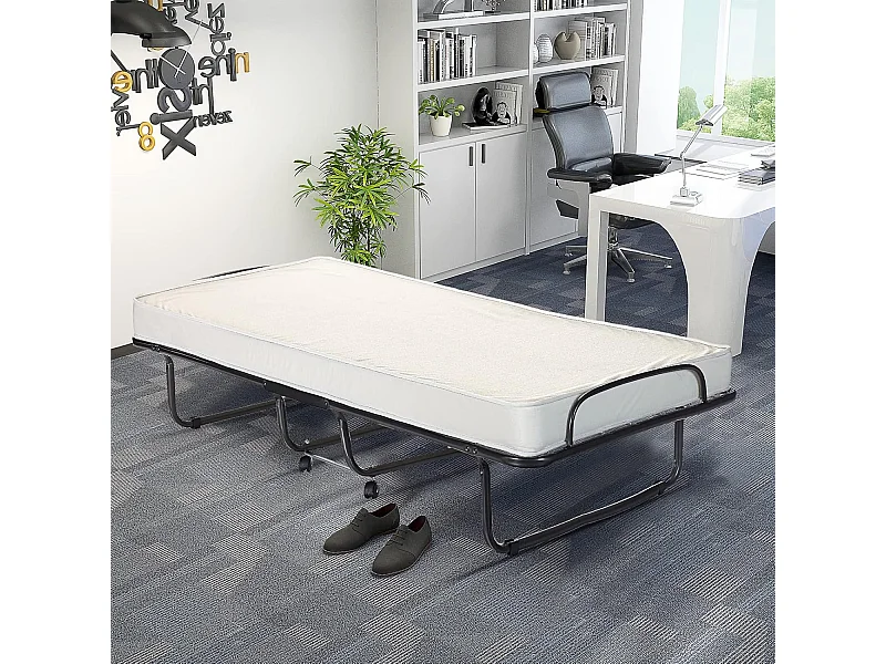 80 x 190 cm logeerbed, met 10 cm dik traagschuim, inklapbaar eenpersoonsbed, metalen bed tot 120 kg, vouwbed op wielen, vouwbed