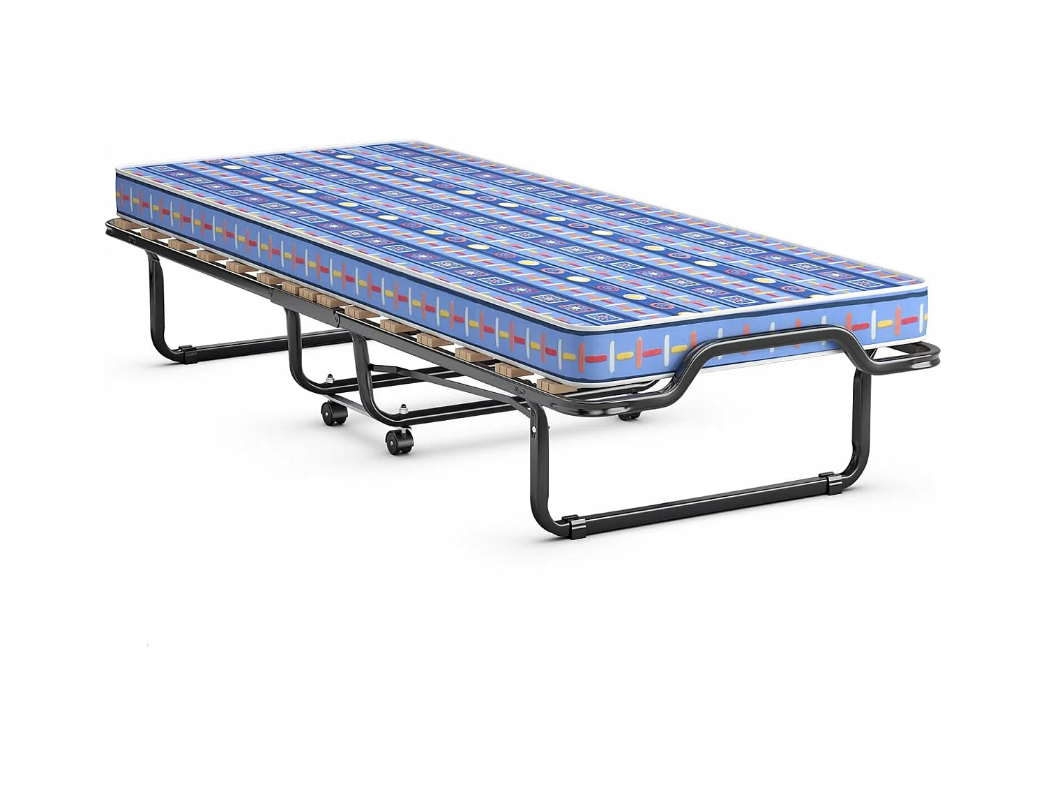 80 x 200 cm, logeerbed, inklapbaar, met matras van traagschuim, klapbed met stevig stalen frame, tot 120 kg, metalen bed op wielen, voor logeerkamer,blauwTI94034
