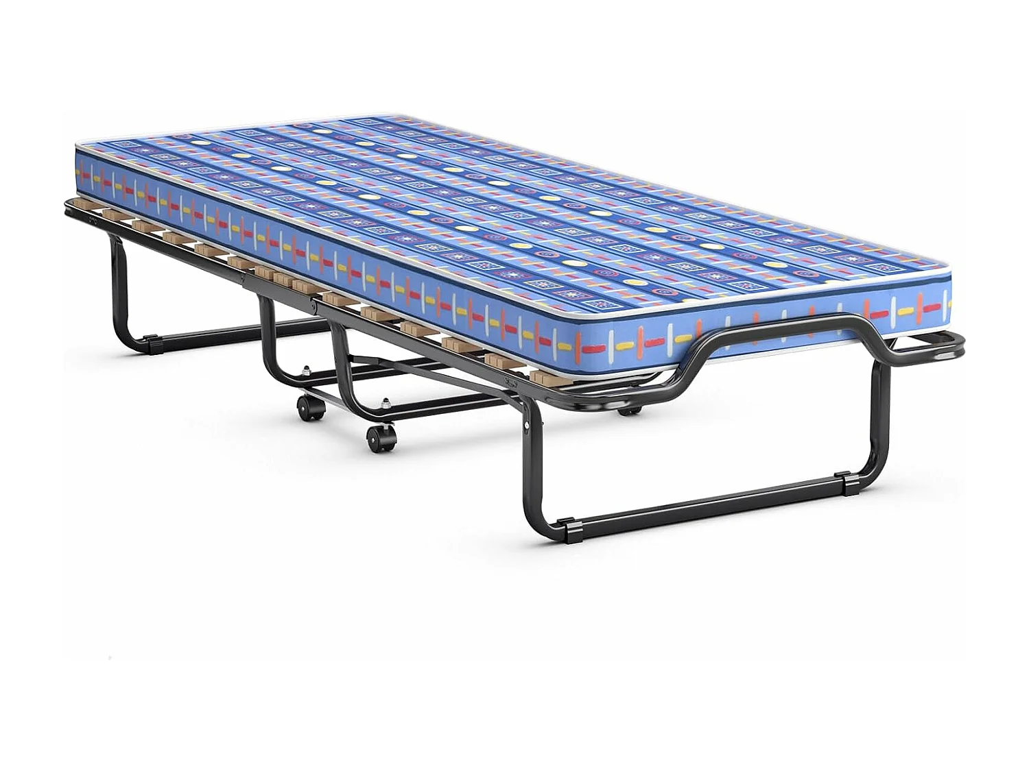 80 x 200 cm, logeerbed, inklapbaar, met matras van traagschuim, klapbed met stevig stalen frame, tot 120 kg, metalen bed op wielen, voor logeerkamer,blauwTI94034