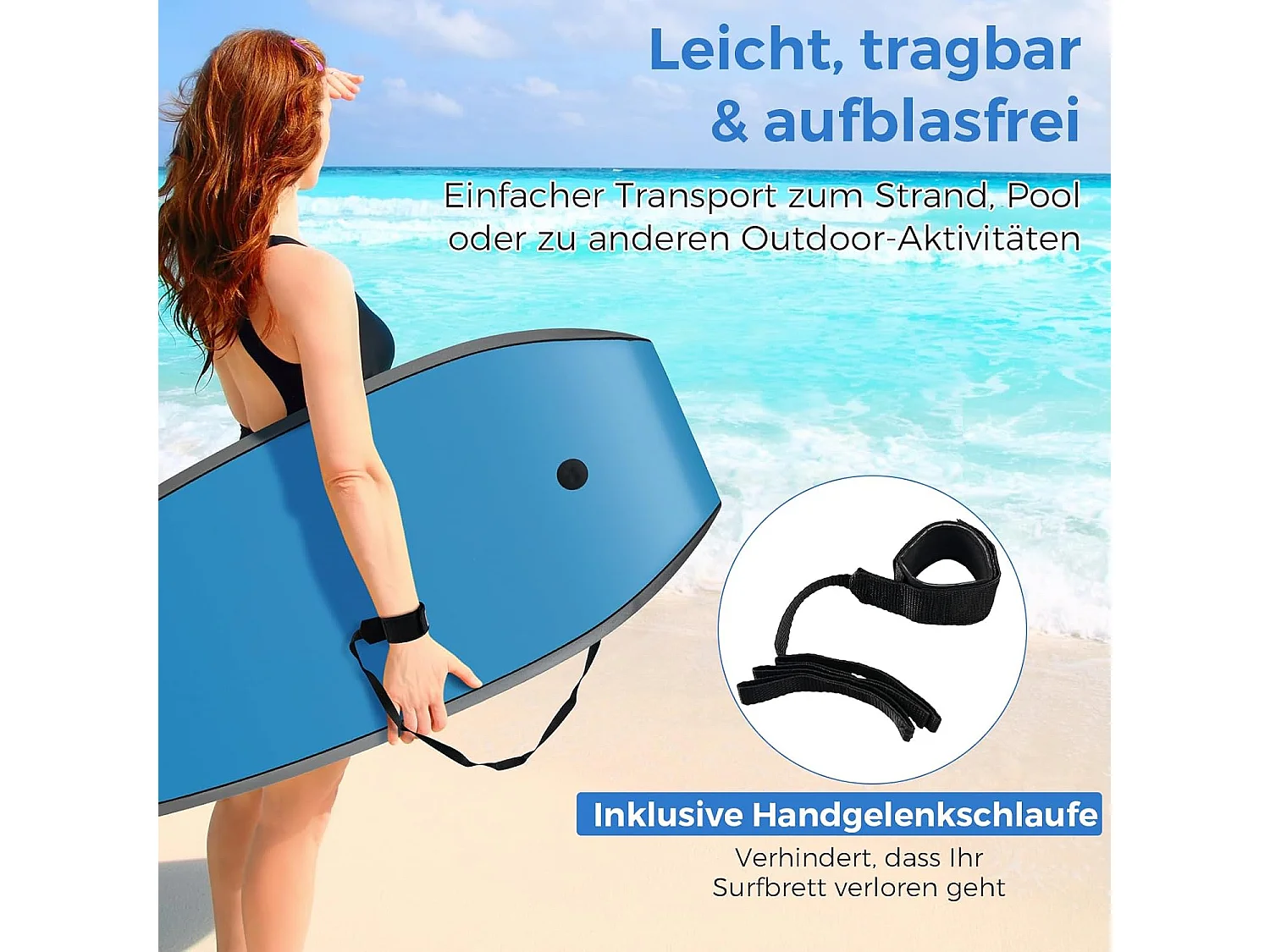 Bodyboard voor kinderen, surfplank met EPS-kern, XPE-dek, HDPE-onderkant en polsband, surfboard, body board