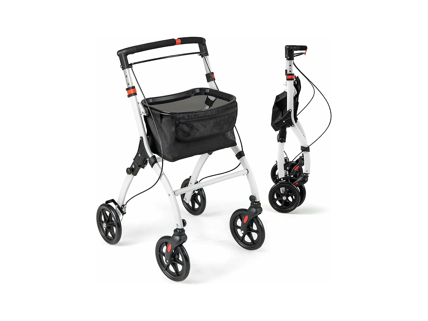 Rollator smal voor woning,indoor huisrollator, opvouwbaar en licht, incl.mand,5-voudig in hoogte verstelbaar, loophulp voor senioren,gewonden,wit en zwart VT32245