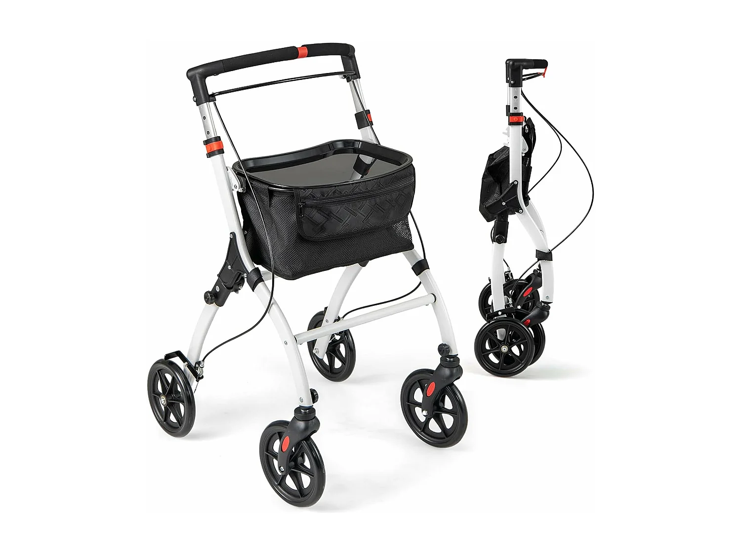 Rollator smal voor woning,indoor huisrollator, opvouwbaar en licht, incl.mand,5-voudig in hoogte verstelbaar, loophulp voor senioren,gewonden,wit en zwart VT32245