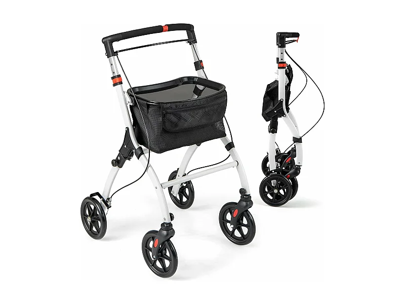 Rollator smal voor woning,indoor huisrollator, opvouwbaar en licht, incl.mand,5-voudig in hoogte verstelbaar, loophulp voor senioren,gewonden,wit en zwart VT32245