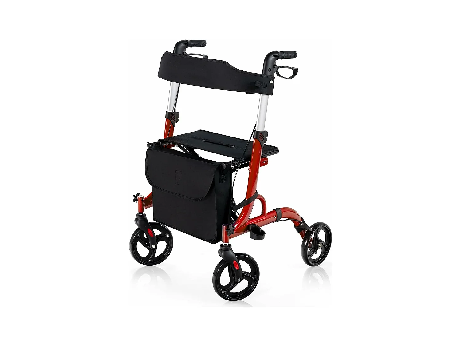 Rollator opvouwbaar en licht, met zitting, 2-in-1 ruststoel en reis-ollator,6-voudig in hoogte verstelbaar,stokhouder en 2 remmen, aluminiumlegering (rood)VT32229