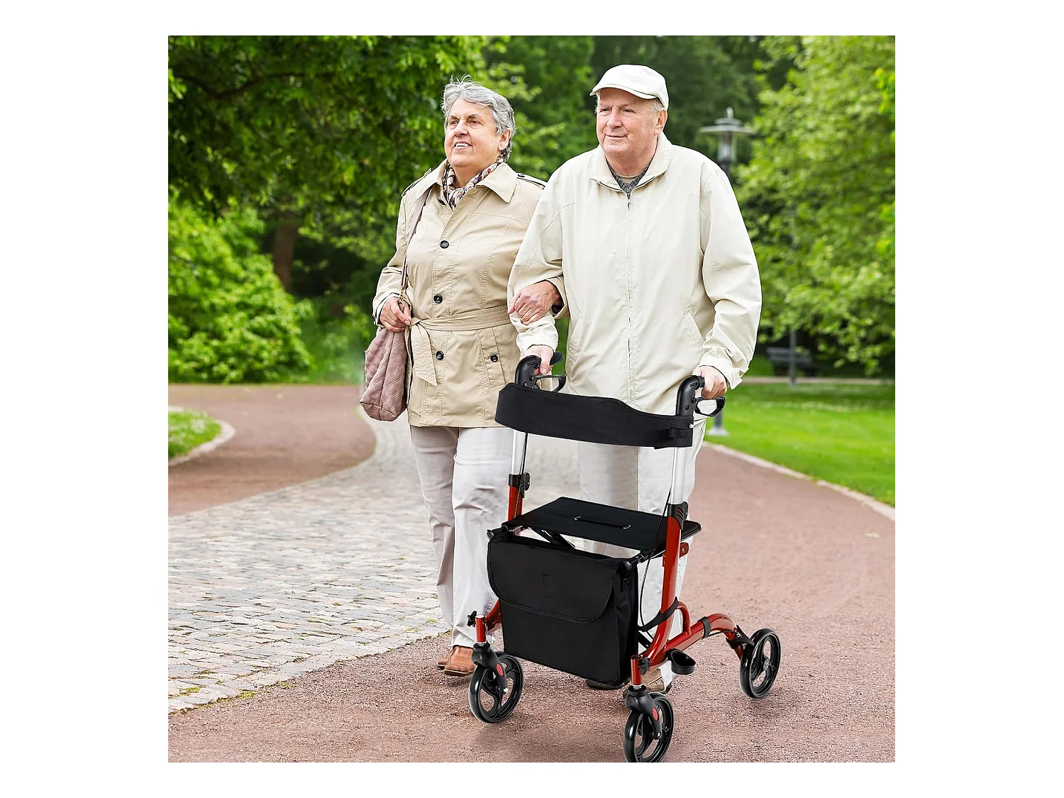 Rollator opvouwbaar en licht, met zitting, 2-in-1 ruststoel en reis-ollator,6-voudig in hoogte verstelbaar,stokhouder en 2 remmen, aluminiumlegering (rood)VT32229