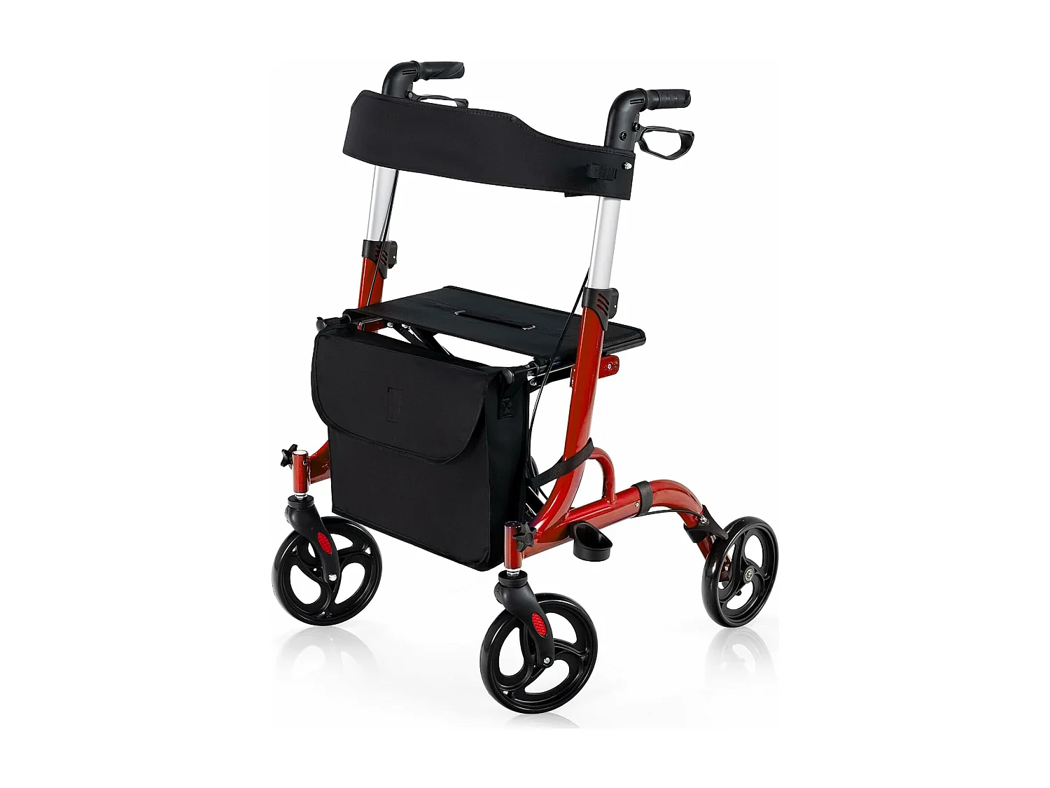 Rollator opvouwbaar en licht, met zitting, 2-in-1 ruststoel en reis-ollator,6-voudig in hoogte verstelbaar,stokhouder en 2 remmen, aluminiumlegering (rood)VT32229