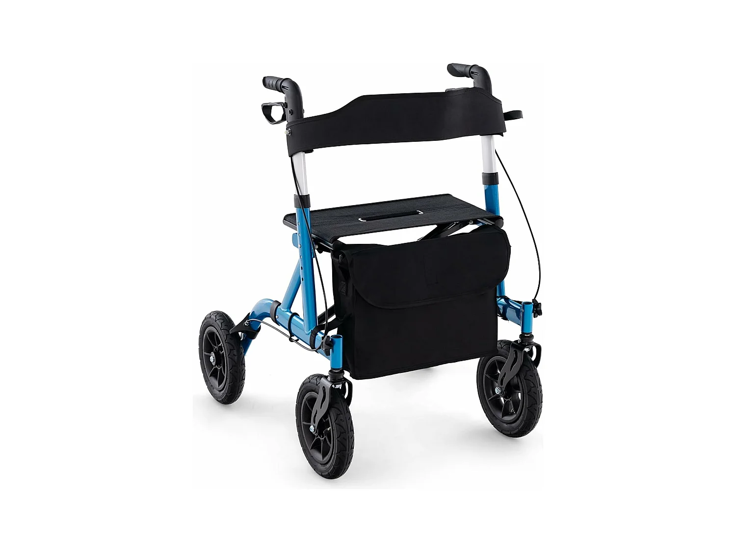 Rollator met luchtbanden,opvouwbaar en licht,aluminium,2-in-1 rolstoel & reisrollator,6-voudig in hoogte verstelbaar,loopwagen met tas en stokhouderVT32243