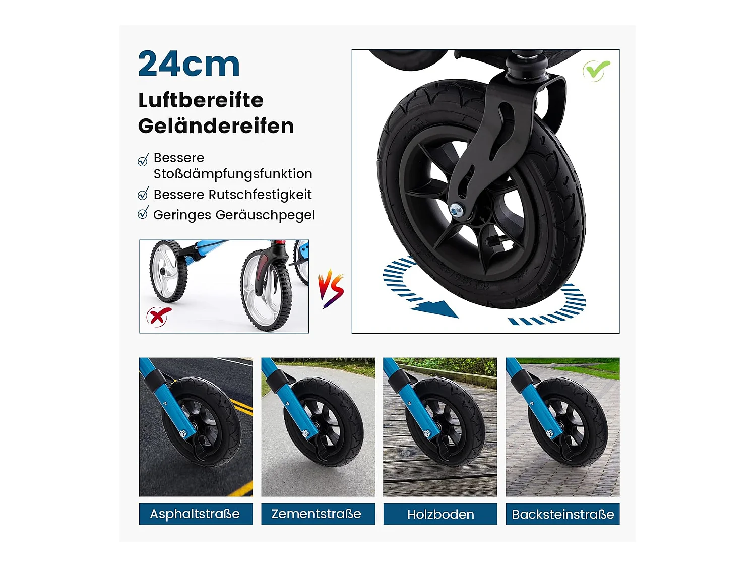 Rollator met luchtbanden,opvouwbaar en licht,aluminium,2-in-1 rolstoel & reisrollator,6-voudig in hoogte verstelbaar,loopwagen met tas en stokhouderVT32243