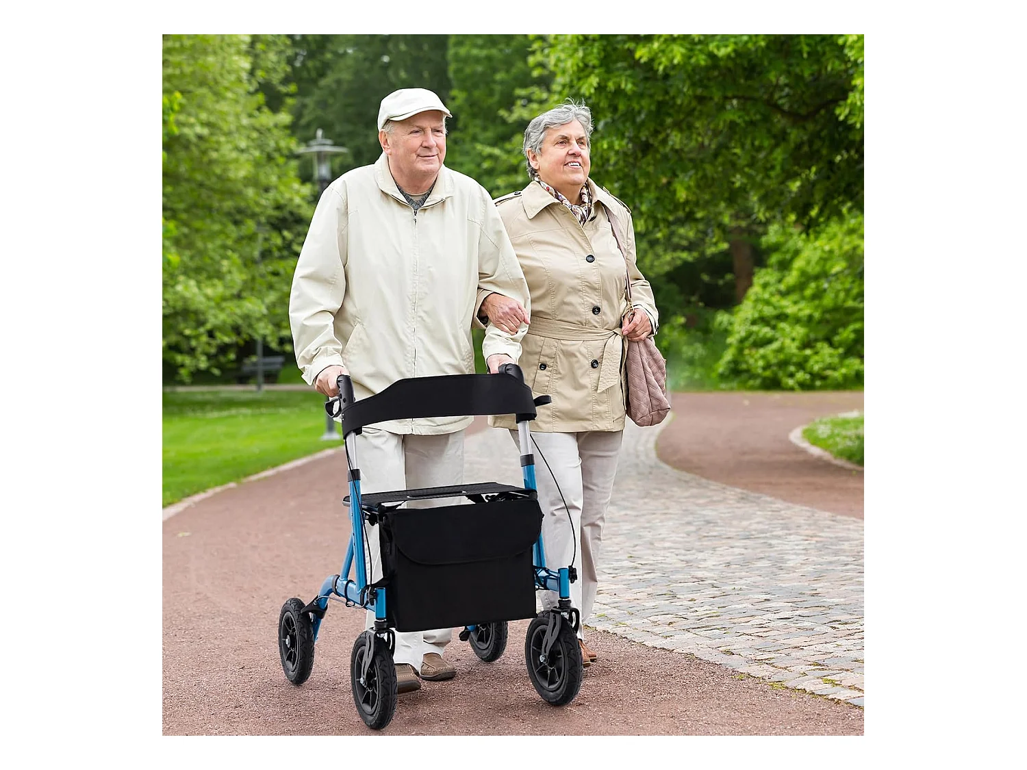 Rollator met luchtbanden,opvouwbaar en licht,aluminium,2-in-1 rolstoel & reisrollator,6-voudig in hoogte verstelbaar,loopwagen met tas en stokhouderVT32243