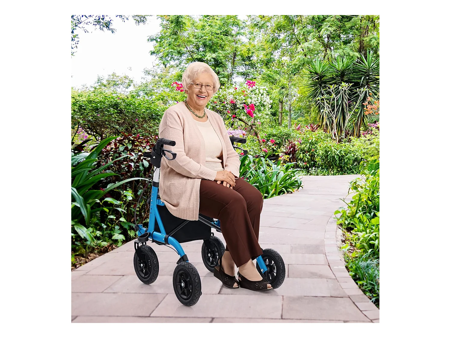 Rollator met luchtbanden,opvouwbaar en licht,aluminium,2-in-1 rolstoel & reisrollator,6-voudig in hoogte verstelbaar,loopwagen met tas en stokhouderVT32243