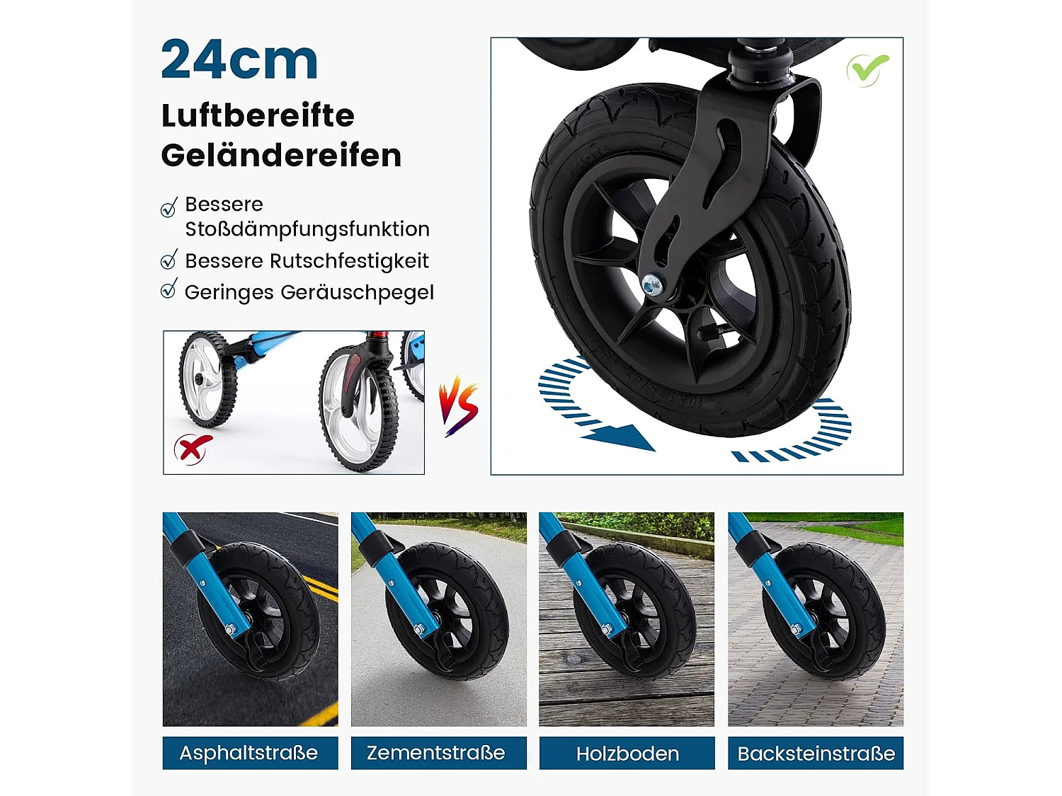 Rollator met luchtbanden,opvouwbaar en licht,aluminium,2-in-1 rolstoel & reisrollator,6-voudig in hoogte verstelbaar,loopwagen met tas en stokhouderVT32243