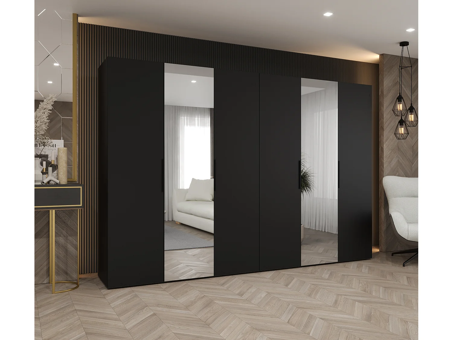 Armoire à portes battantes Marbella 2 202/300/52 6 portes (noir/noir)