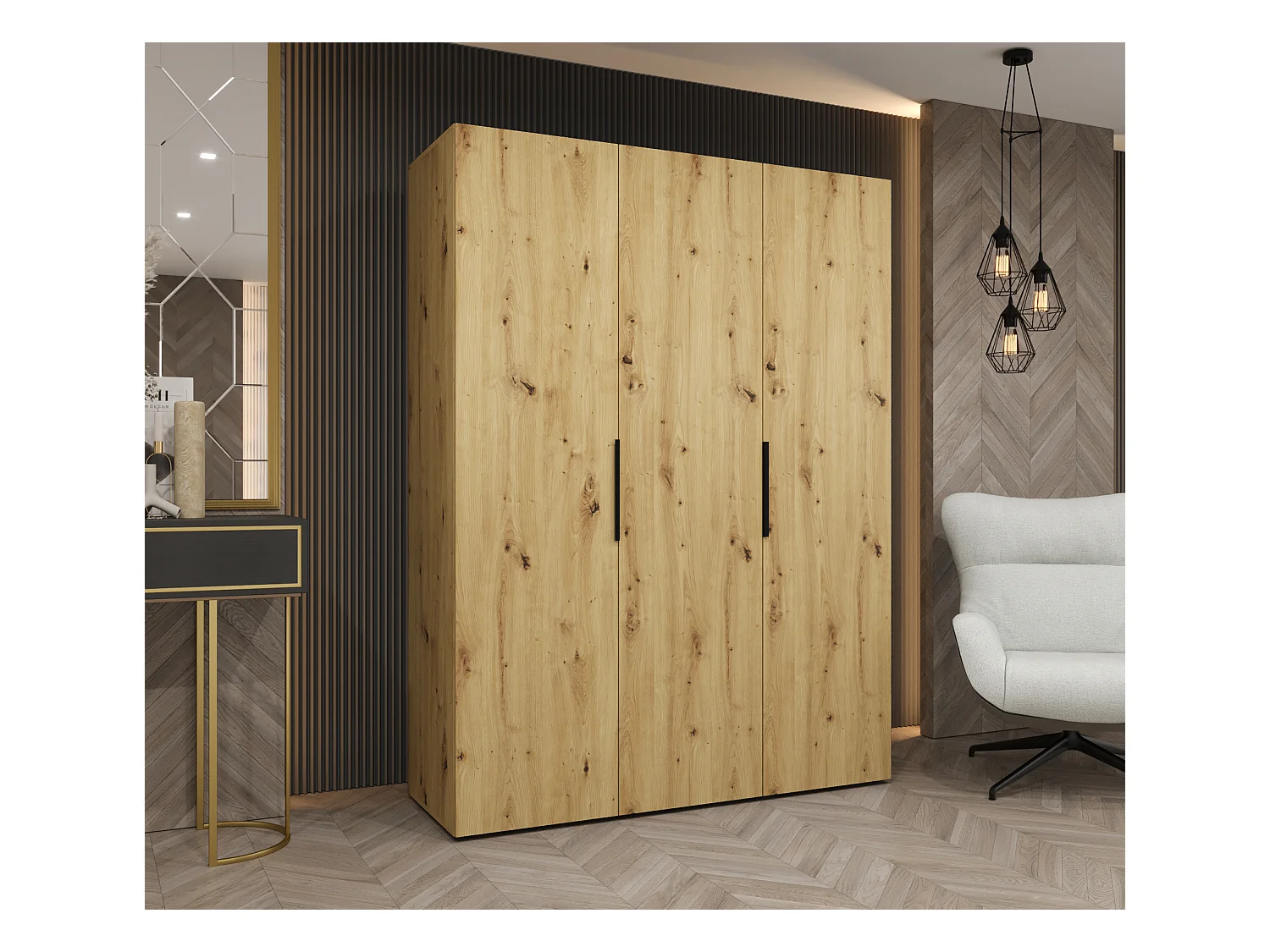 Armoire à portes battantes Marbella 1 202/150/52 3 portes (artisan/noir)