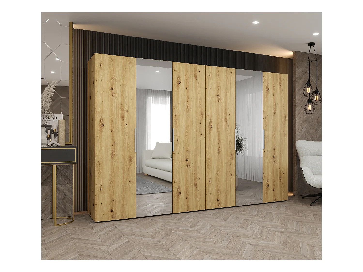 Armoire à portes battantes Marbella 2 202/300/52 6 portes (artisan/cachemire)