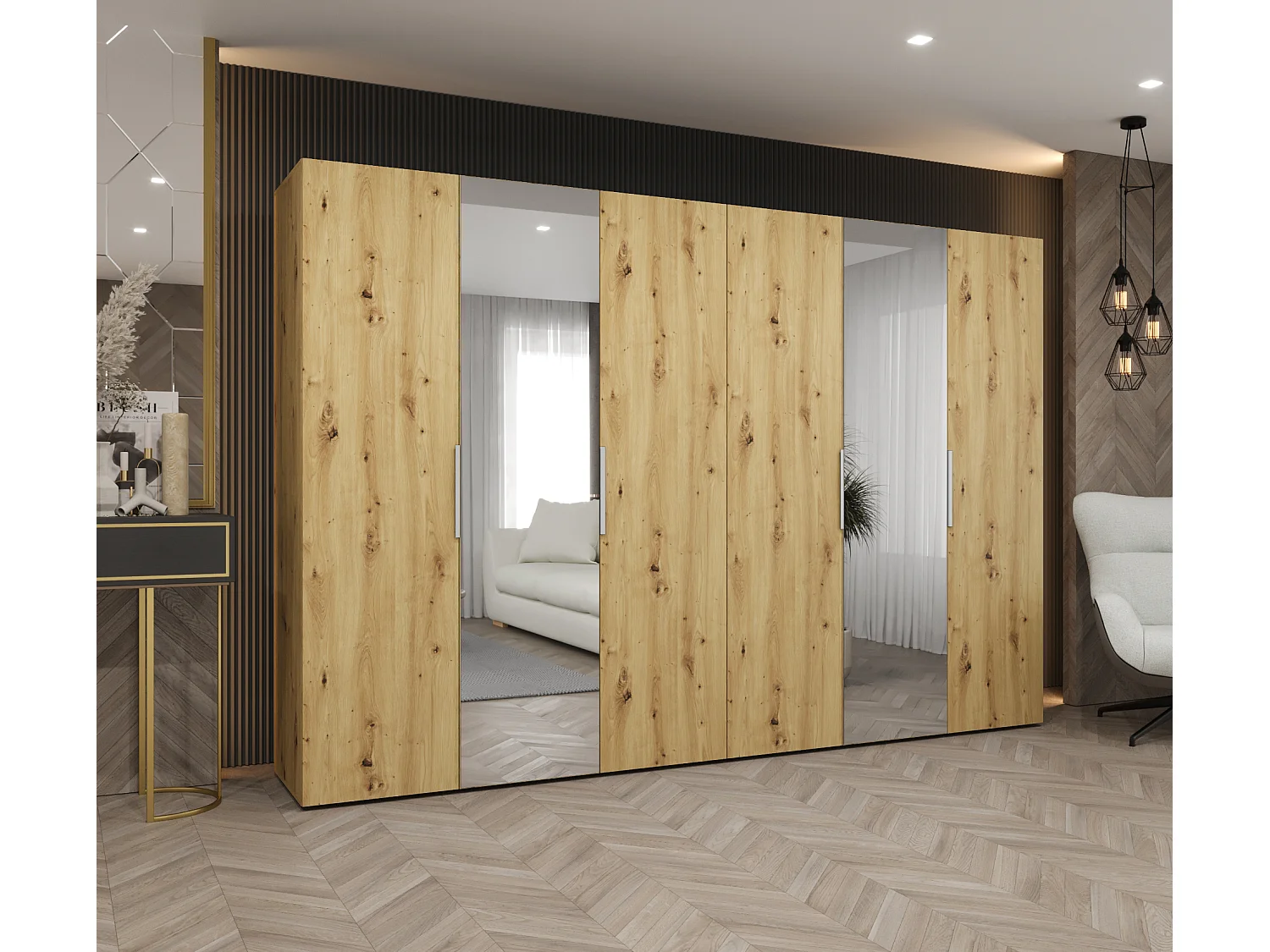 Armoire à portes battantes Marbella 2 202/300/52 6 portes (artisan/cachemire)