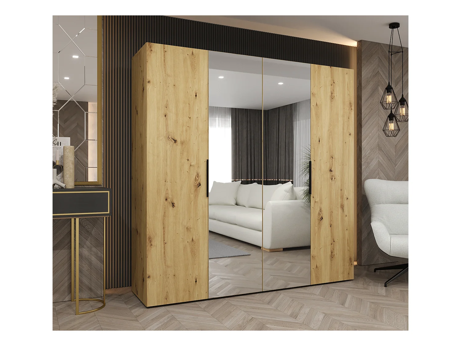 Armoire à portes battantes Marbella 2 202/200/52 4 portes (artisan/noir)