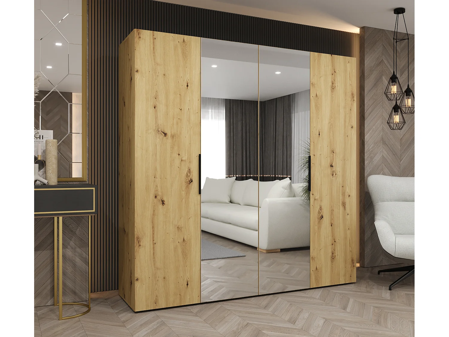 Armoire à portes battantes Marbella 2 202/200/52 4 portes (artisan/noir)