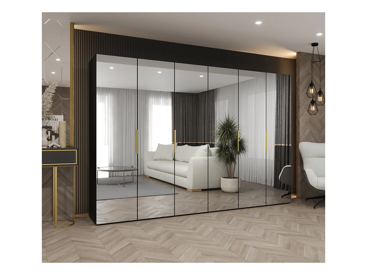 Armoire à portes battantes Marbella 3 202/300/52 6 portes (noir/doré)