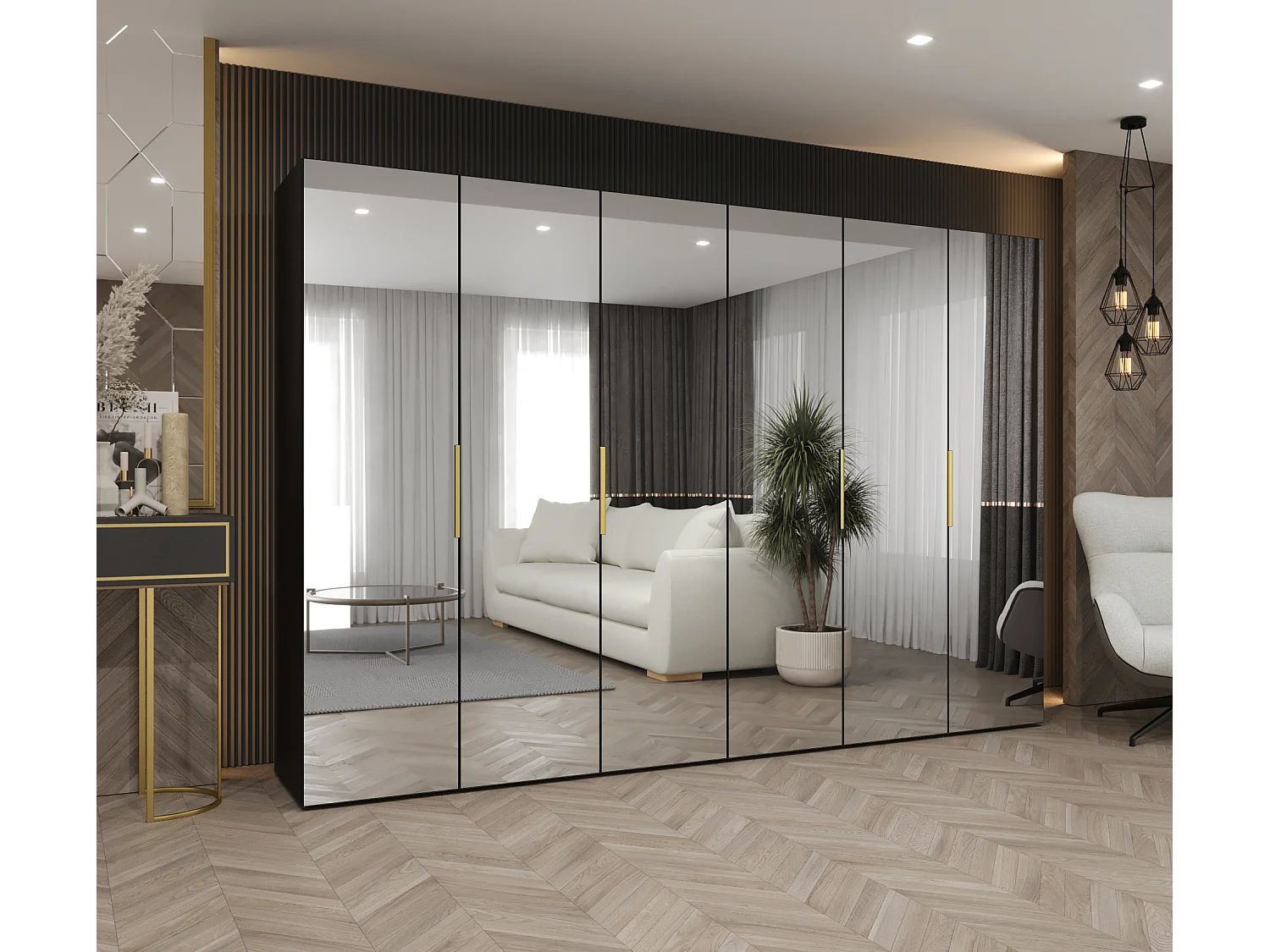 Armoire à portes battantes Marbella 3 202/300/52 6 portes (noir/doré)