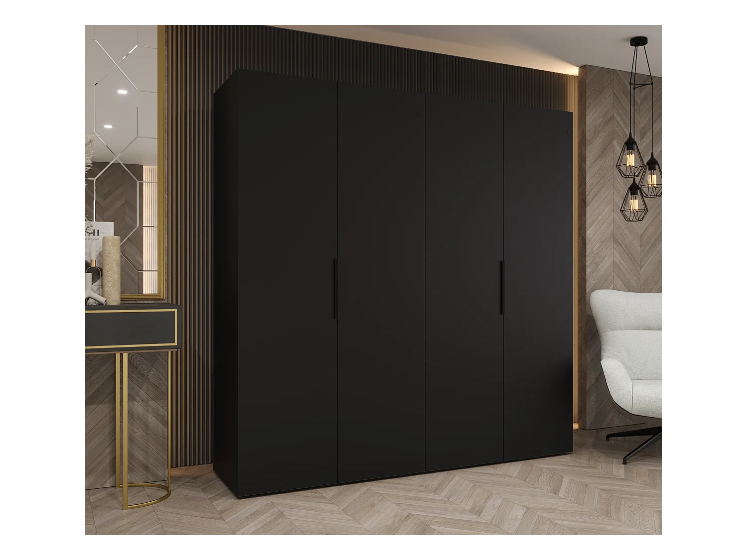 Armoire à portes battantes Marbella 1 202/200/52 4 portes (noir/noir)