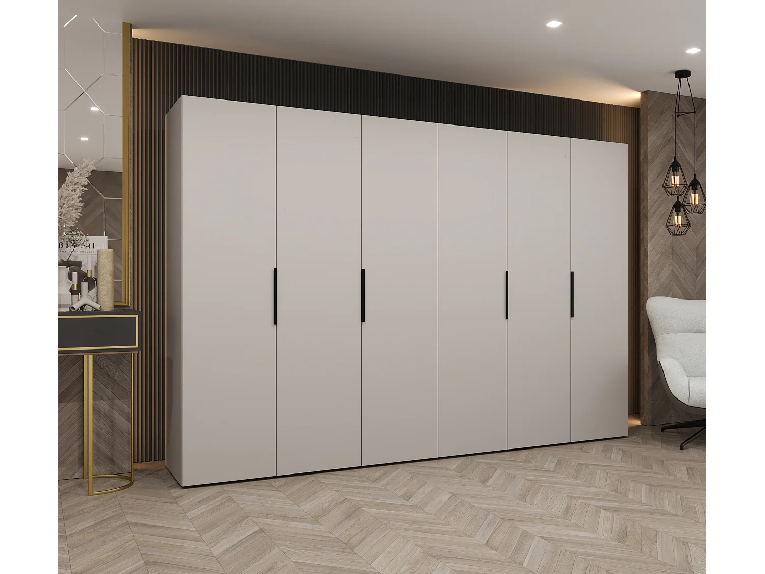 Draaideurkast Marbella 1 202/300/52 6-deurs (wit/goud)